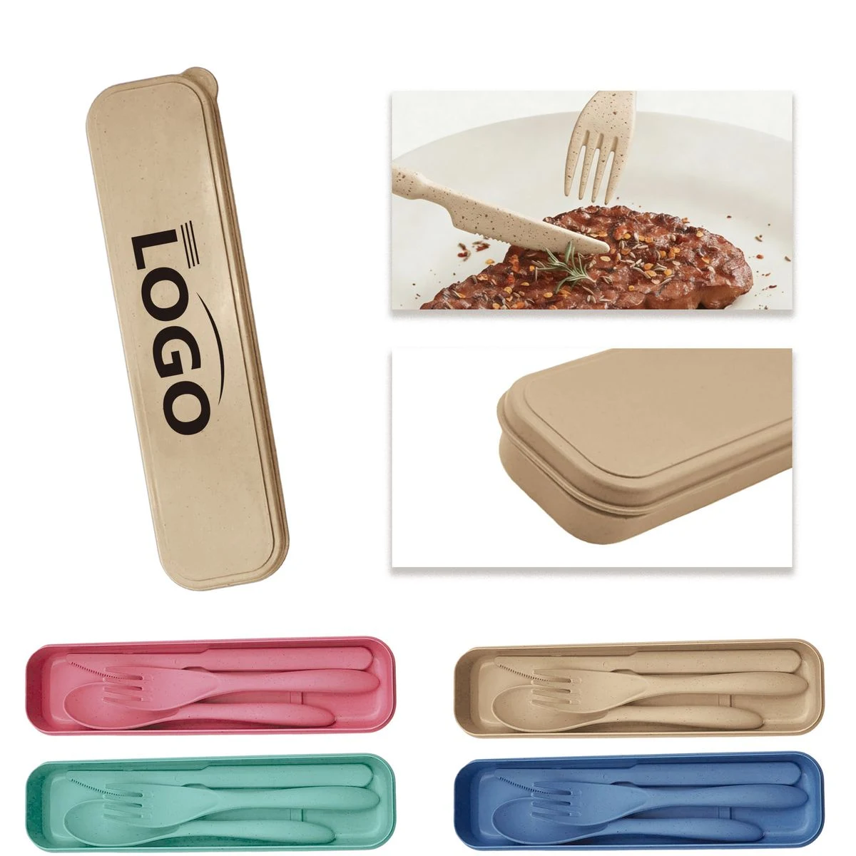 Wheat Straw Portable Knife Fork Spoons Cutlery Set With Case 1