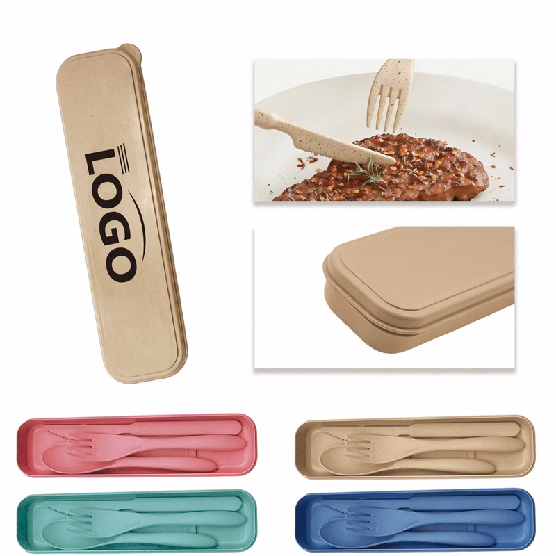 Wheat Straw Portable Knife Fork Spoons Cutlery Set With Case