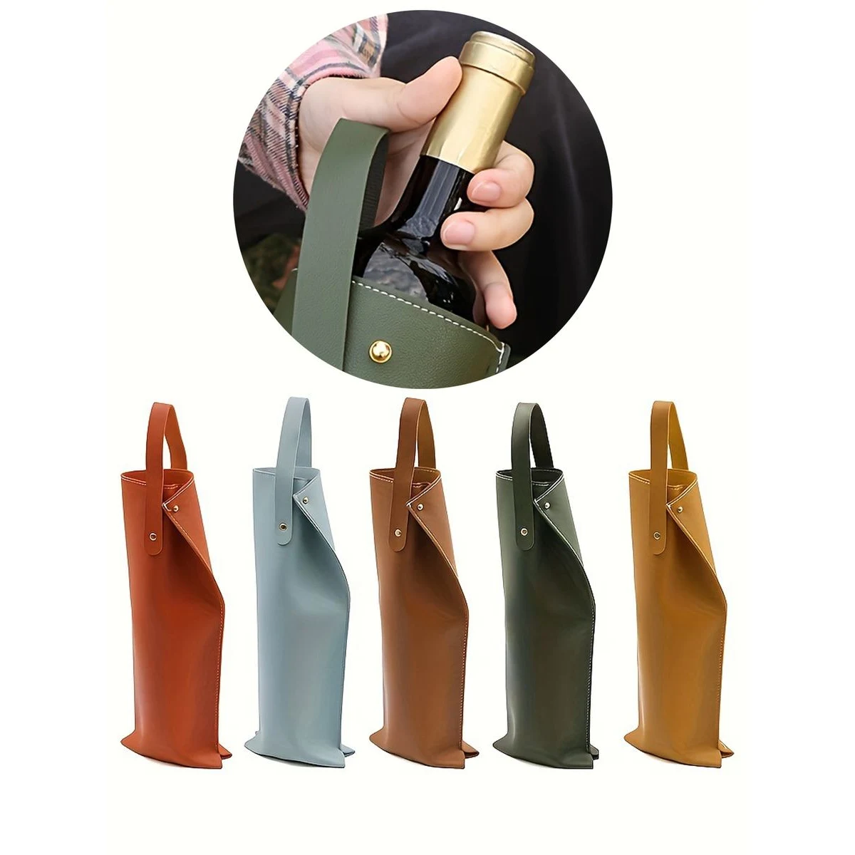 Portable Reusable Durable Leather Wine Gift Carrier Tote Bag, custom tote bag with logo imprint 1