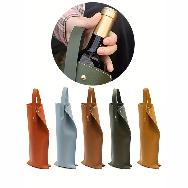 Portable Reusable Durable Leather Wine Gift Carrier Tote Bag