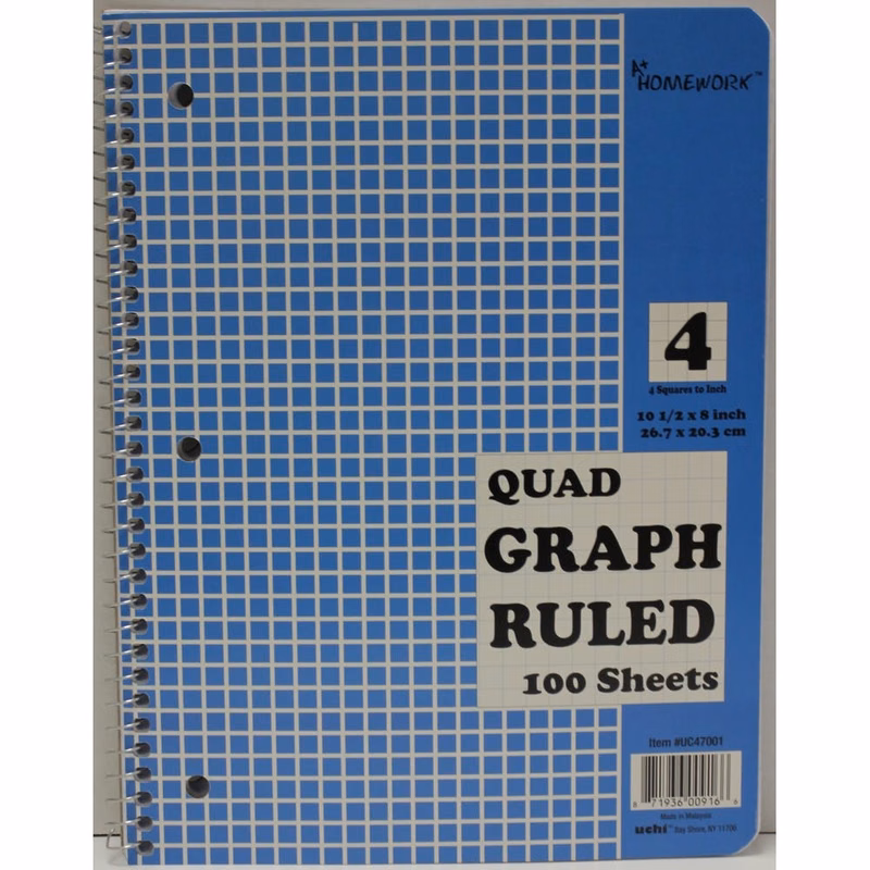 Quad Ruled Spiral Notebook - 100 Sheets Blue