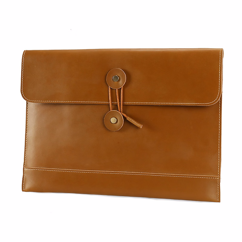 13 Inch String Tie Closure Cowhide Leather Document Bag