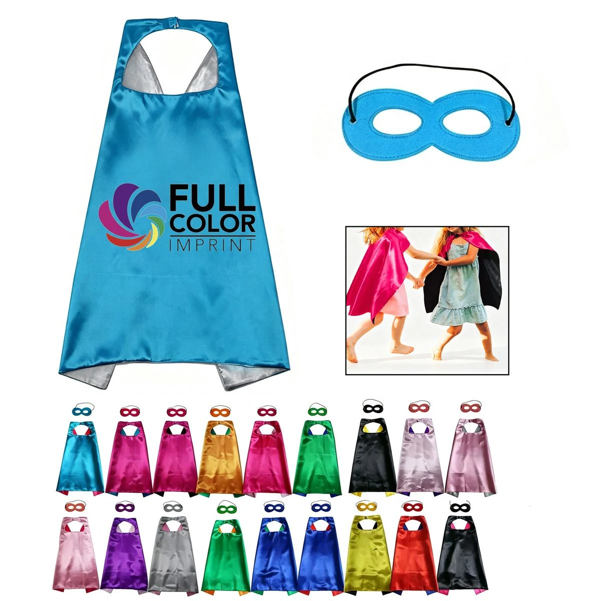 Full Color Double Layer Kids Hero Cape with Mask Set 1