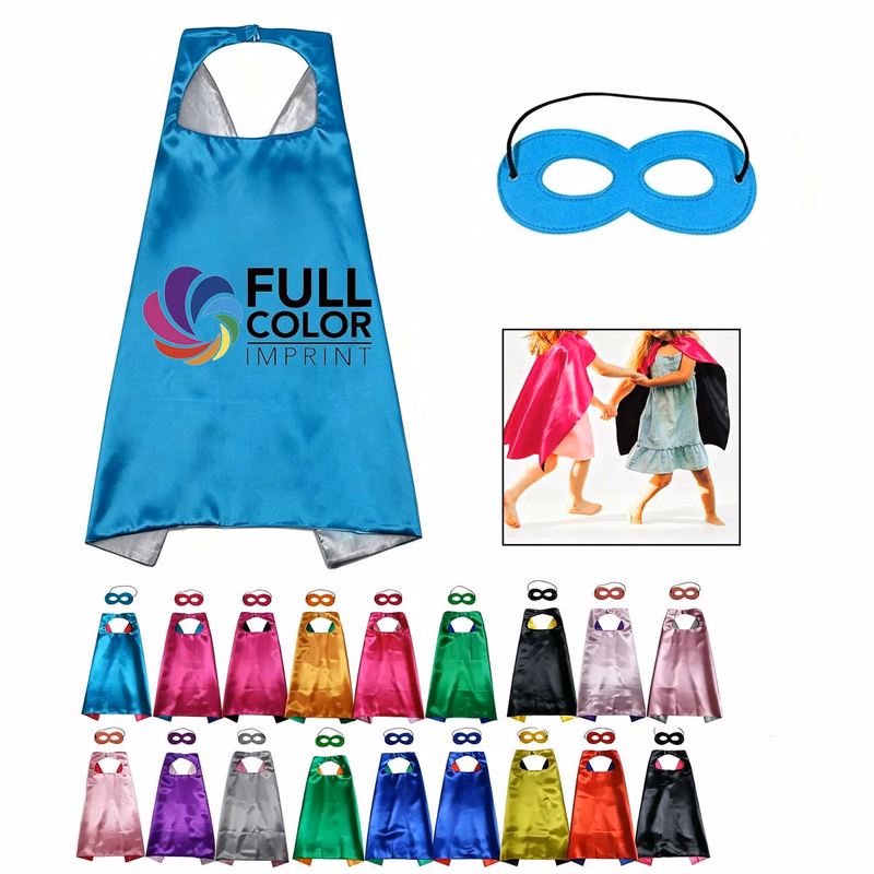 Full Color Double Layer Kids Hero Cape with Mask Set