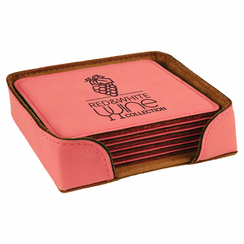 Pink Leatherette Square 6-Coaster Set
