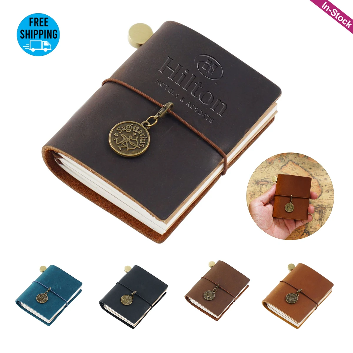 Mini Genuine Leather Cover Journal Notebook(2.68"x3.35") 1