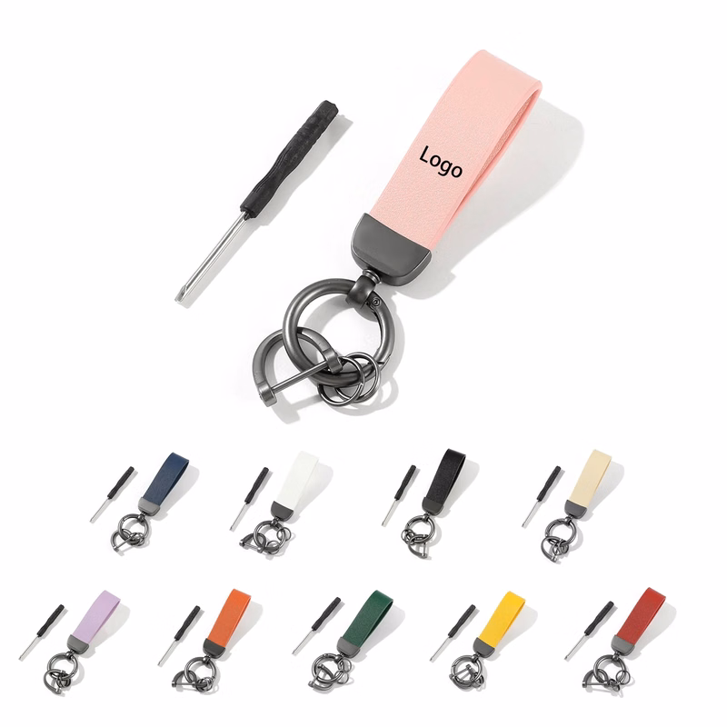 MOQ50 PU Leather Zinc Alloy Keychain With Screwdriver