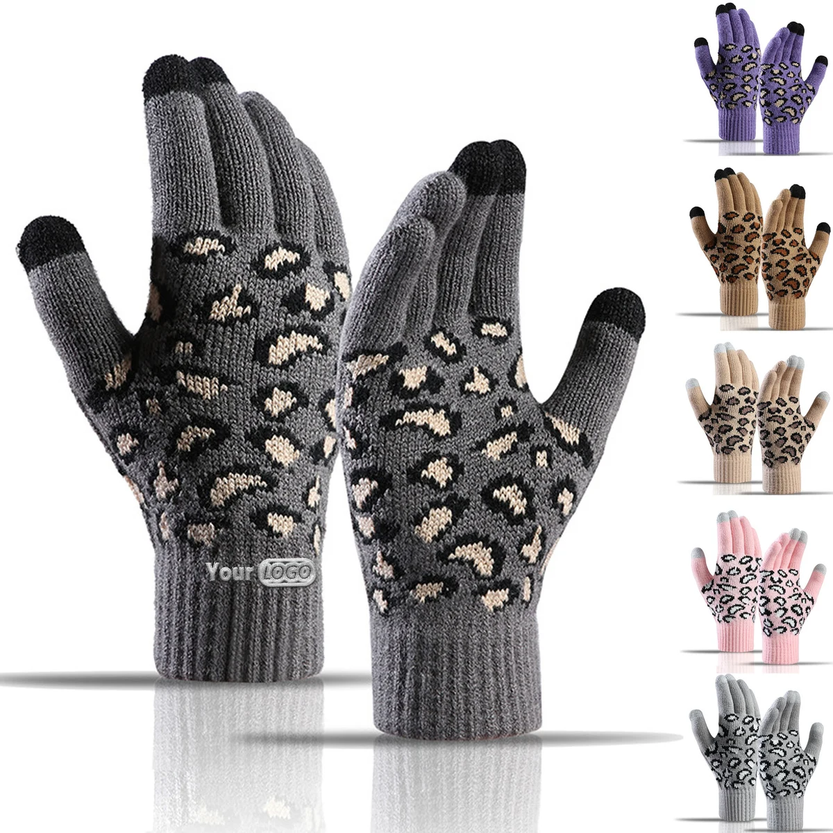 Leopard Jacquard Knit Gloves 1