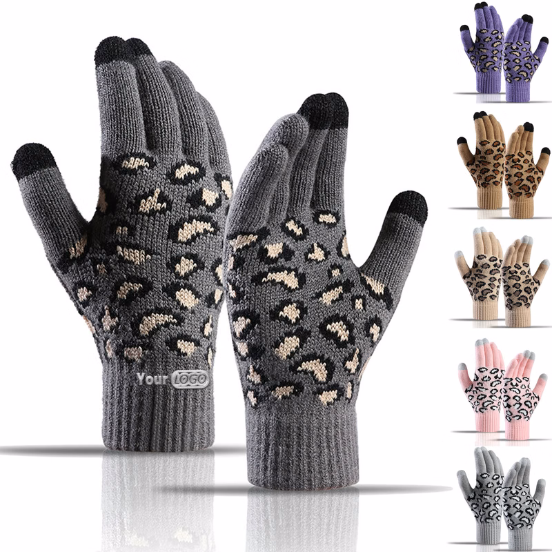 Leopard Jacquard Knit Gloves