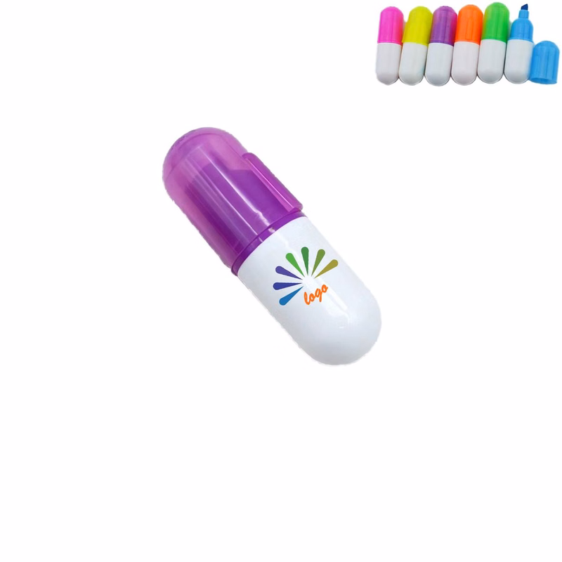Compact Pill Style Highlighter Pens Custom Printed Logo