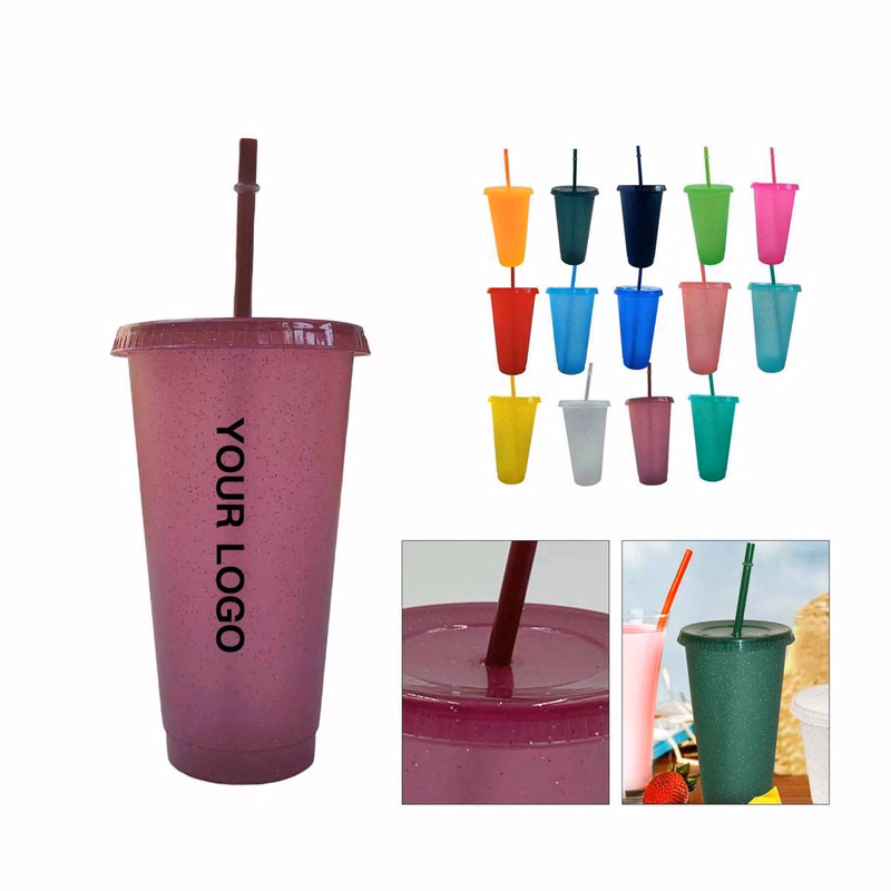 Plastic Sparkle Cup 24oz with Straw Reusable