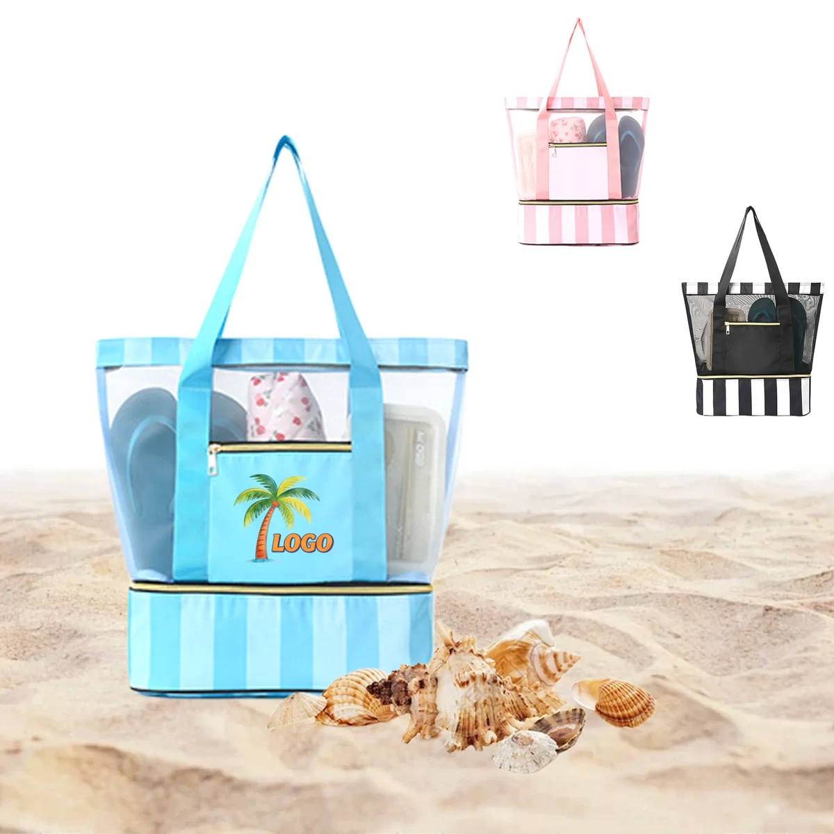 Mesh Beach Pool Tote Bag with Compartment for Women 1