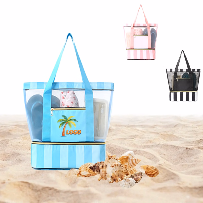 Mesh Beach Pool Tote Bag with Compartment for Women