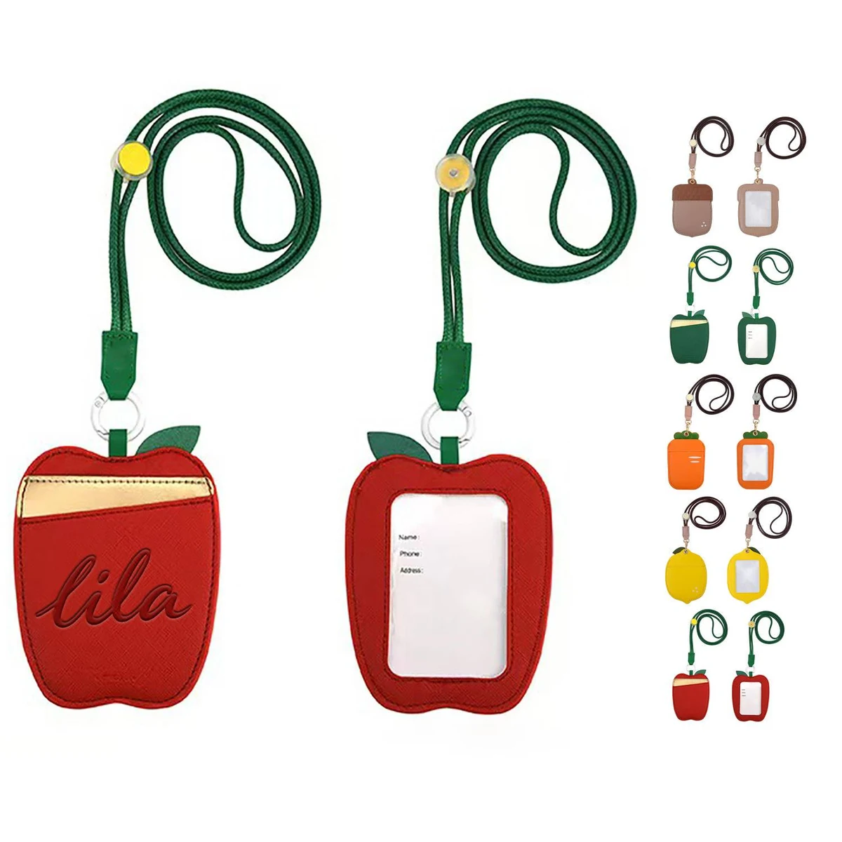 PU Leather Fruit Card Holder Lanyard w/ Double Slots 1