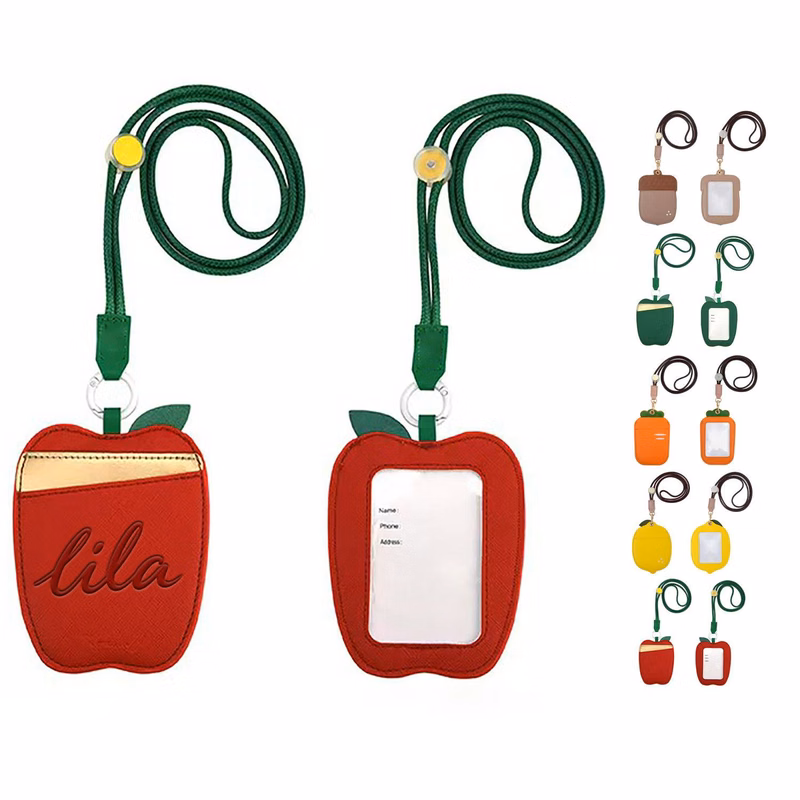PU Leather Fruit Card Holder Lanyard w/ Double Slots