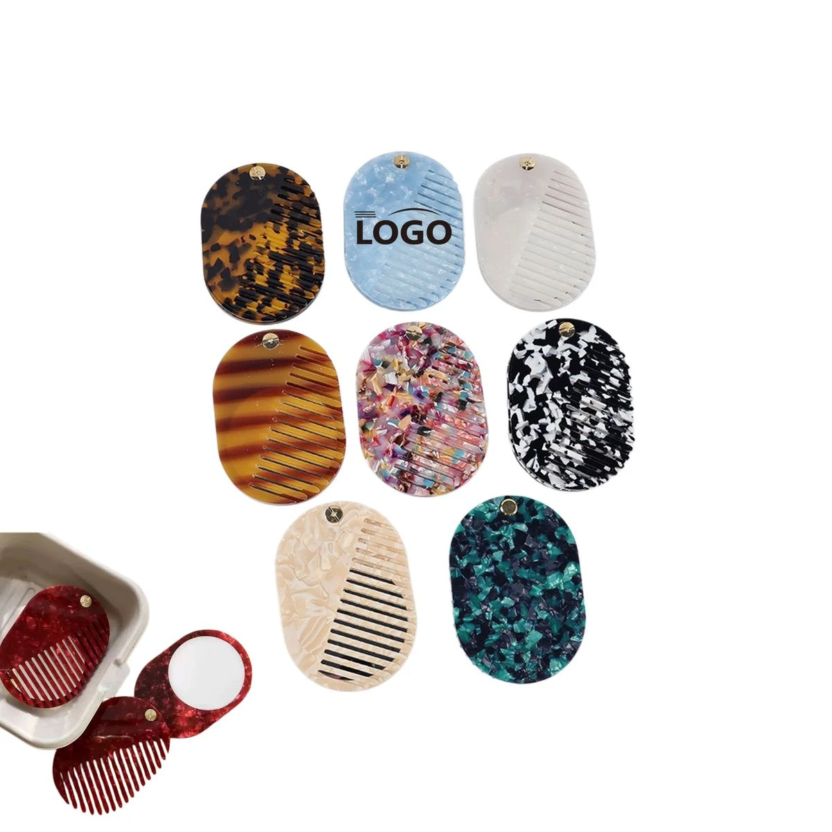 Portable Acetate Comb Folding Mirror 1