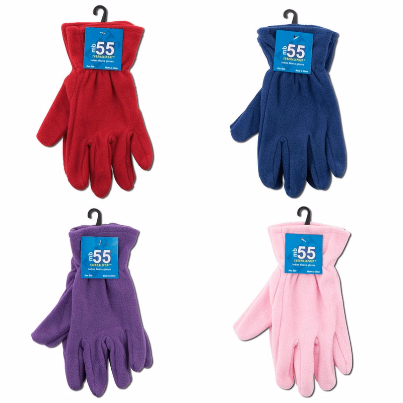 Women's Fleece Gloves - Assorted Colors 12 Pack