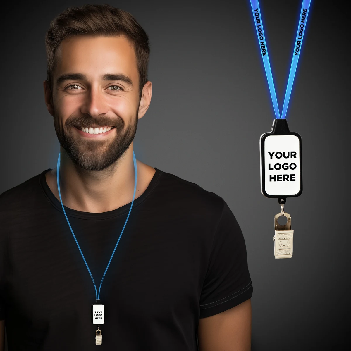 Light Up LED Lanyard with Badge Clip(Laser Engraved) 1