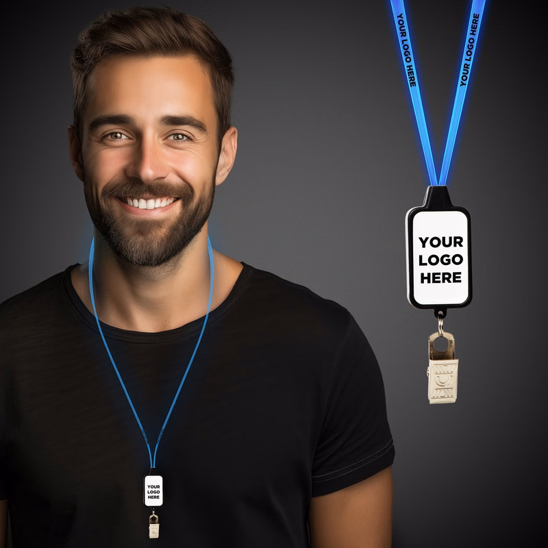 Light Up LED Lanyard with Badge Clip(Laser Engraved)