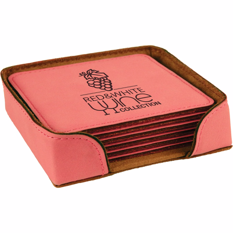 4" x 4" Pink Square Leatherette 6-Coaster Set
