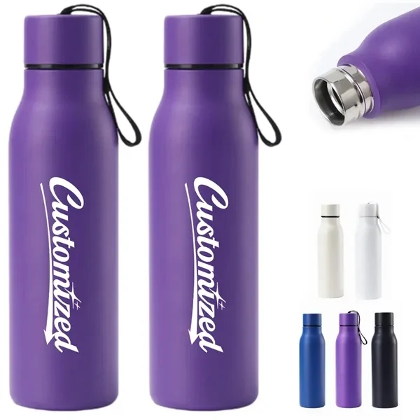 Custom 22 oz Slim Vacuum Stainless Steel Water Bottle with Strap — Hydration Gifting, custom water bottle with logo imprint 1