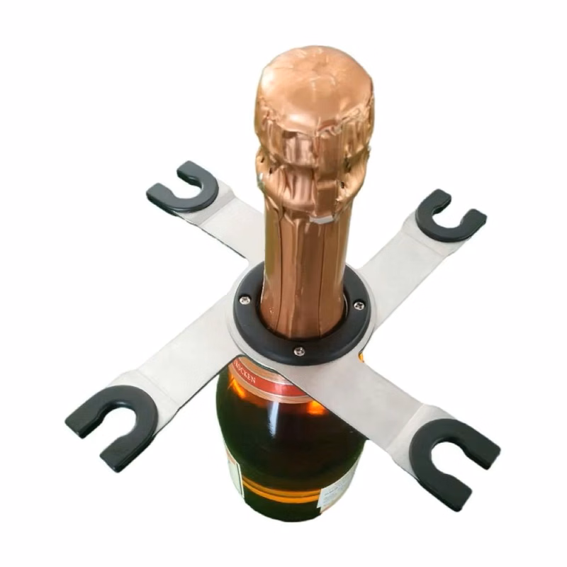 Stainless steel collapsible wine bottle and glass rack