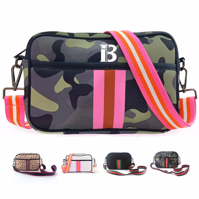 Waterproof Striped Neoprene Crossbody Bag for Travel