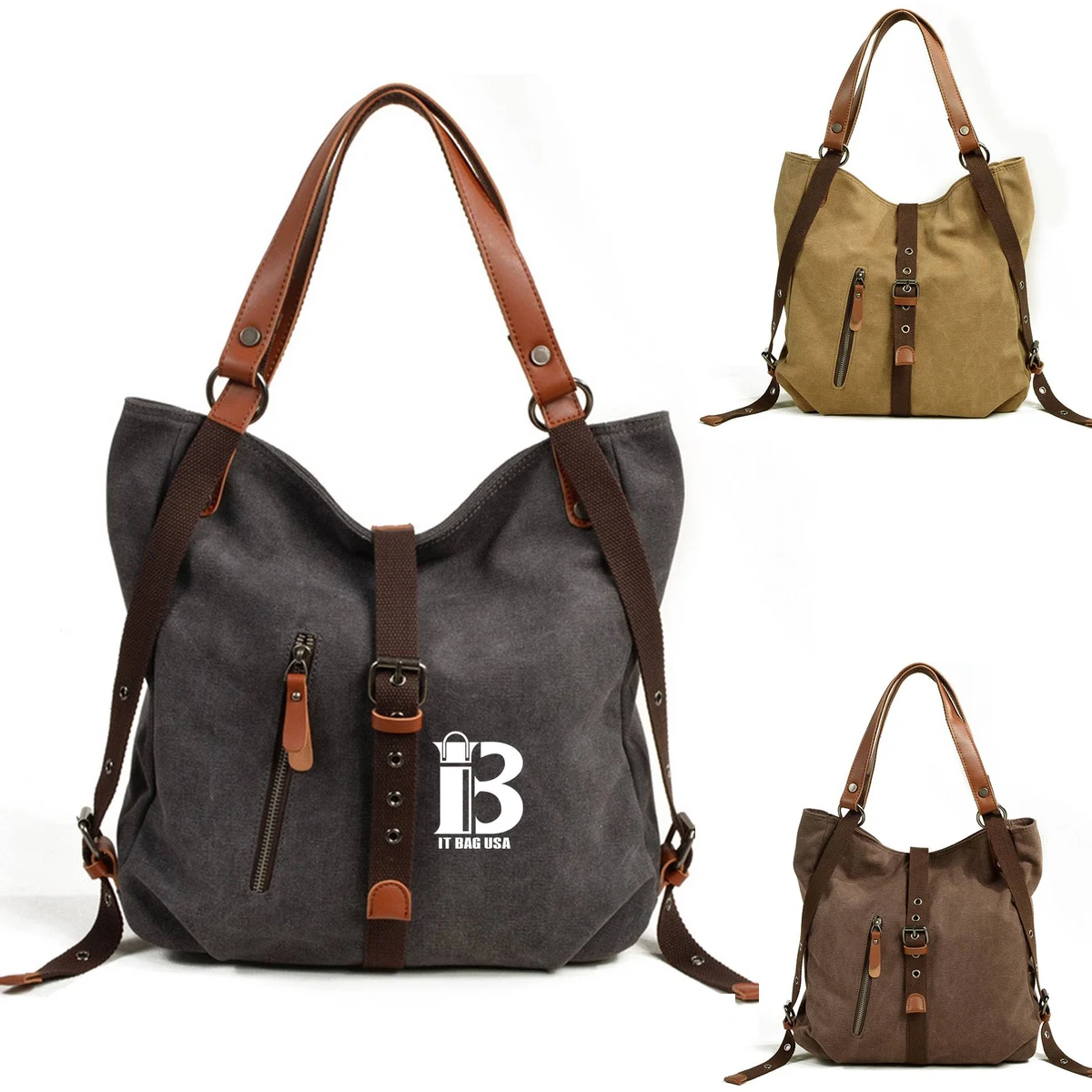 Canvas Multifunctional Shoulder Bucket Backpack 1