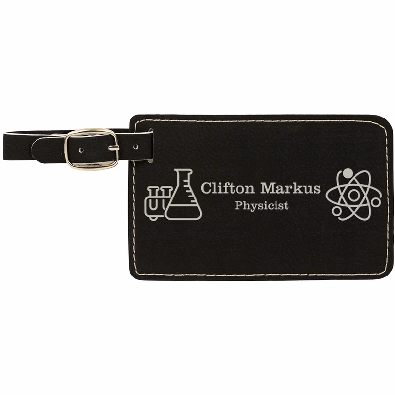4 1/4" x 2 3/4" Black/Silver Leatherette Luggage Tag