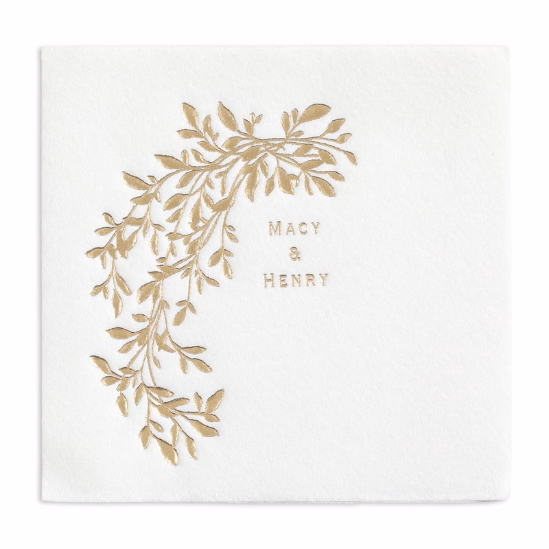 Hanging Vines Premium Beverage Napkin w/uncoined Edge (White)