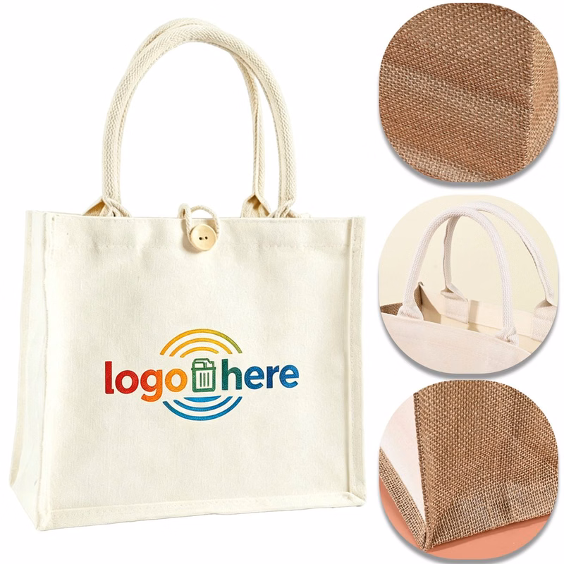 Button Shut Jute Shopping Bag