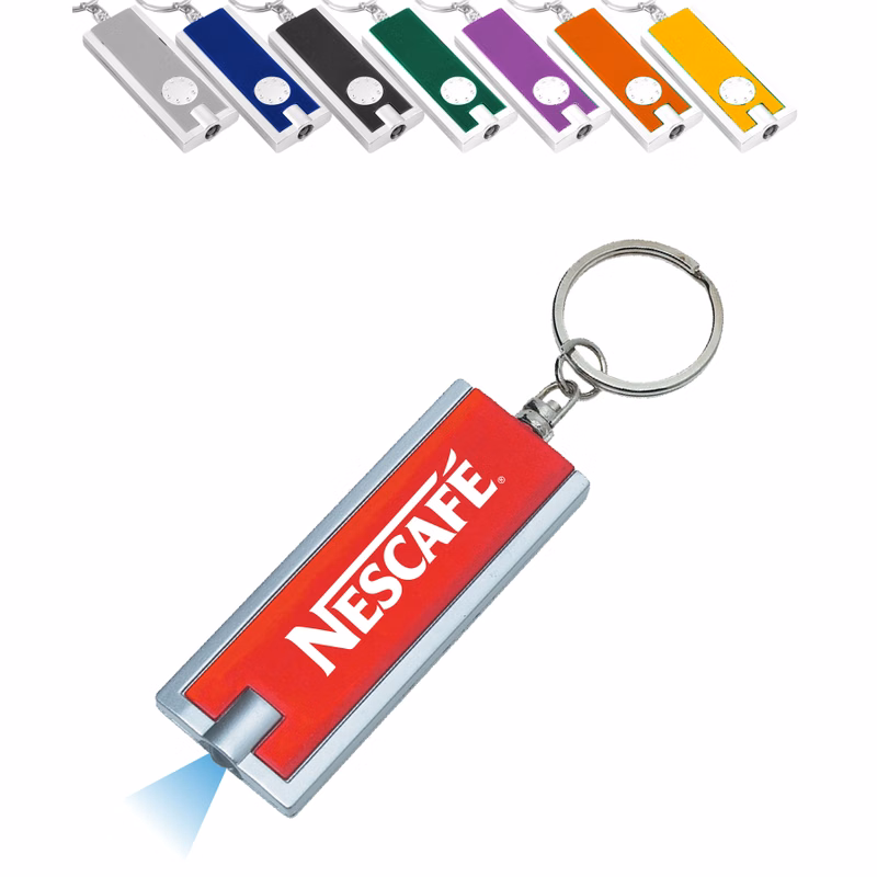 Rectangle LED Flashlight Key Chain, Printed with 1 Color Print