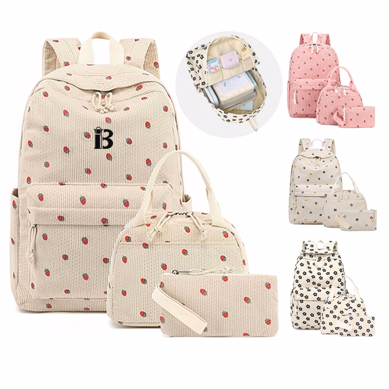 3 Piece Corduroy School Backpack Set