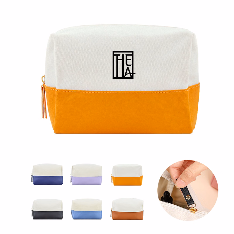 Stylish Canvas with PU Leather Makeup Bag