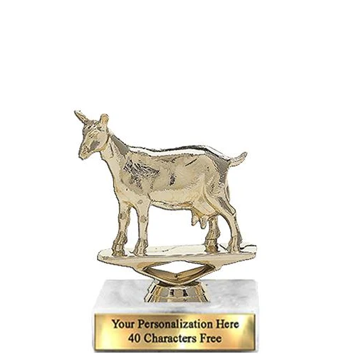Trophy: 7", 2x3 white marble base, Dairy Goat Gold 1