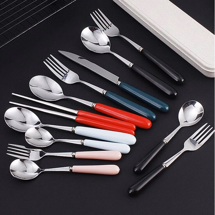 6pcs Set Ceramic Stainless Steel Cutlery