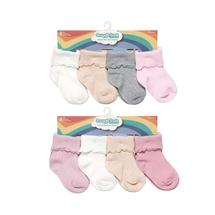 Infant/Toddler Girls Cuffed Ribbed Quarter Socks 8pk 1