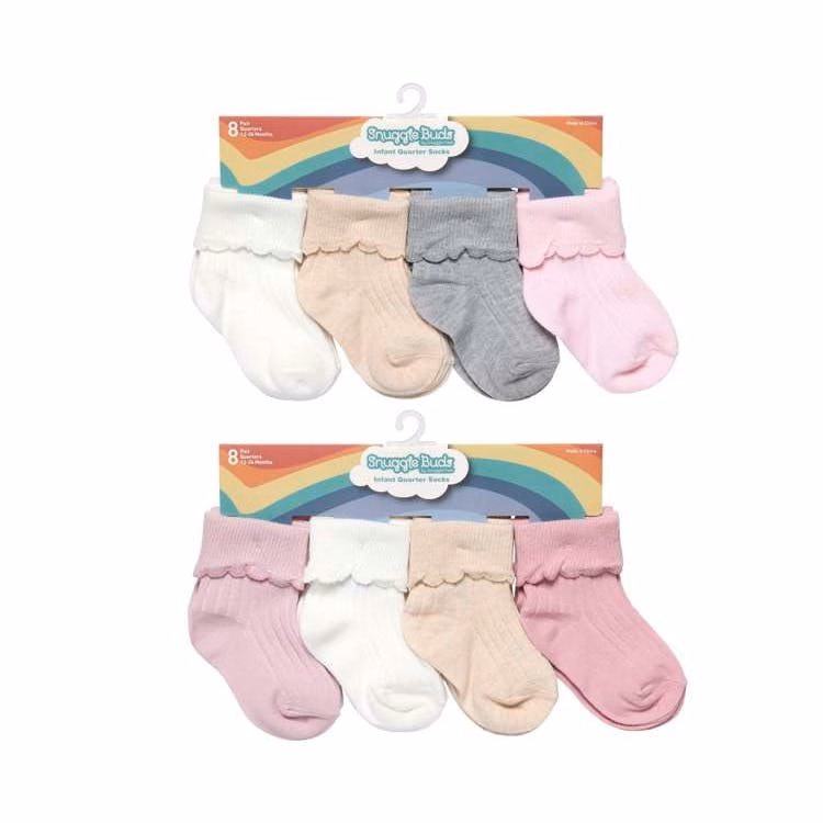 Infant/Toddler Girls Cuffed Ribbed Quarter Socks 8pk