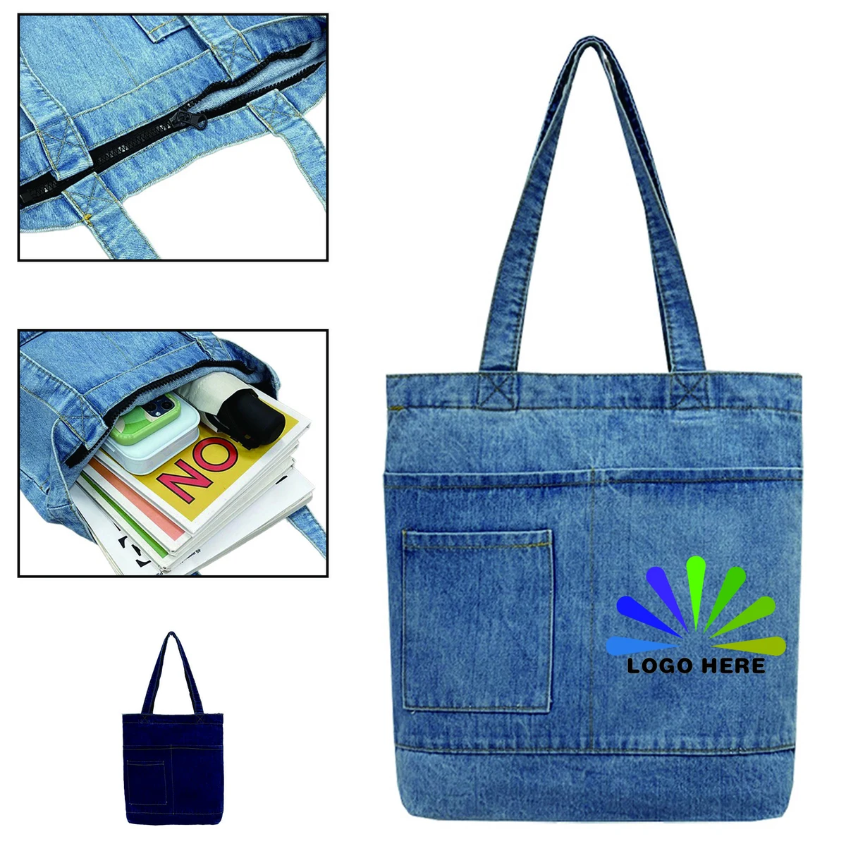 MOQ 100 Stylish Denim Tote Bag Full Color, custom tote bag with logo imprint 1
