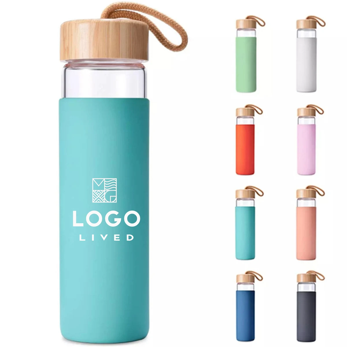 16 oz Bamboo Lid Glass Water Bottle with Silicone Sleeve 1