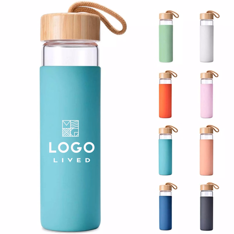 16 oz Bamboo Lid Glass Water Bottle with Silicone Sleeve