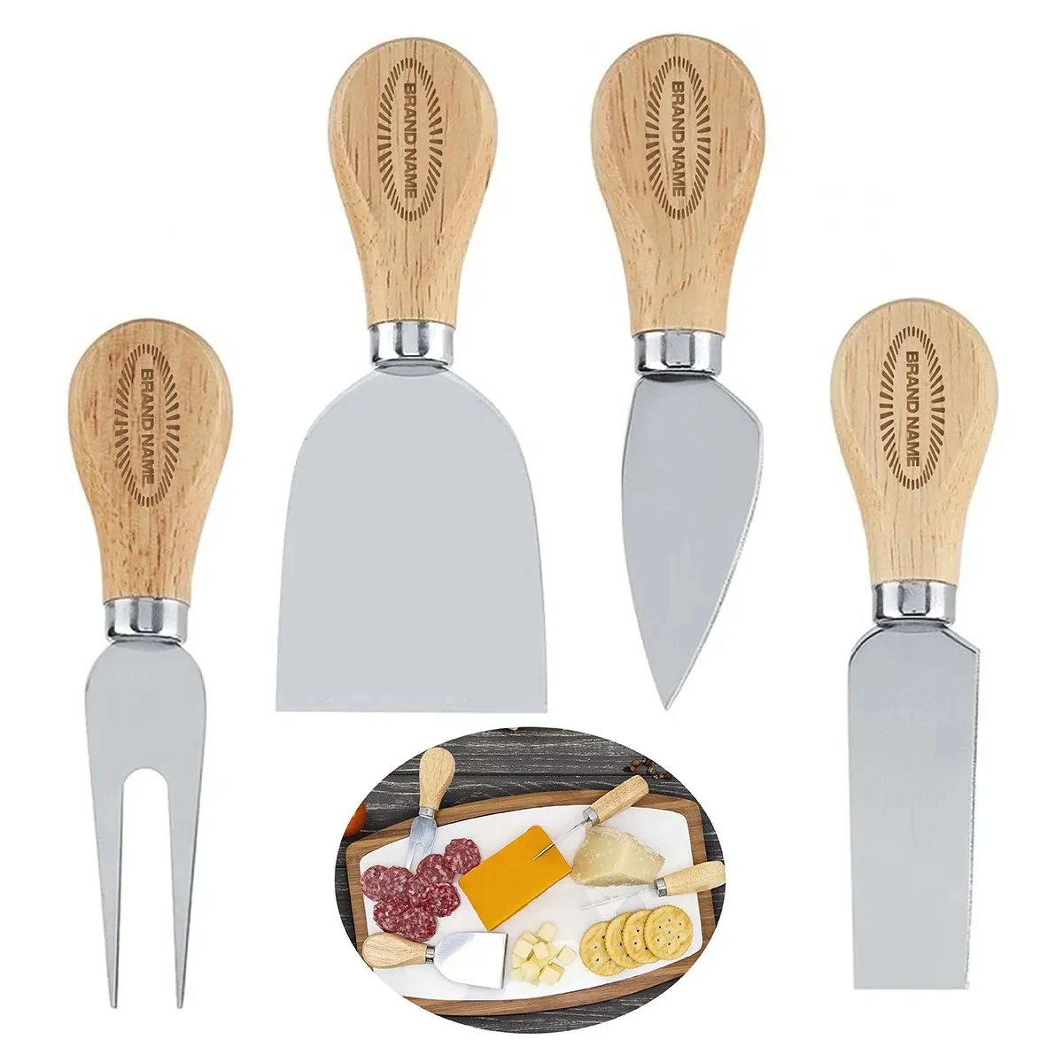 Wooden Handle Stainless Steel Cheese Knife Tools 4 Set 1