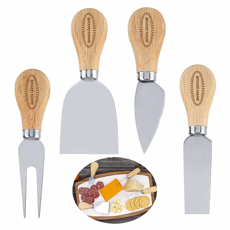 Wooden Handle Stainless Steel Cheese Knife Tools 4 Set