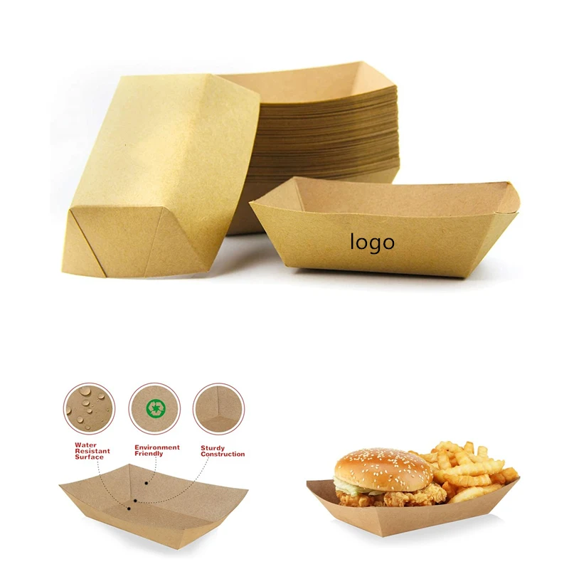 Disposable Kraft Paper Food Tray Grease Resistant Boat 1