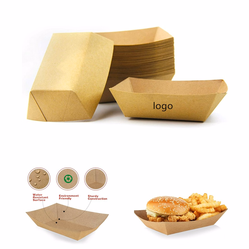 Disposable Kraft Paper Food Tray Grease Resistant Boat