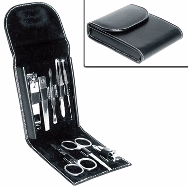 8-PC GROOMING SET, LEATHER CASE