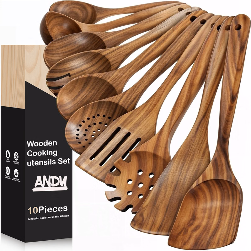 10-Piece Wooden Kitchen Utensil Set