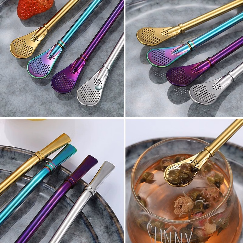 Filter-Integrated Stainless Spoon Straw