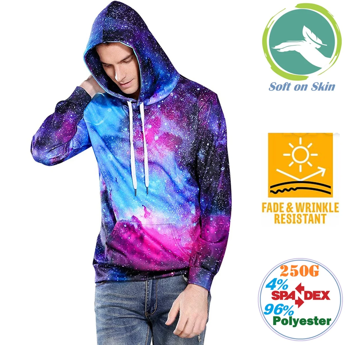 250G Fleece Men's Pullover Hoodies w/ 2 Pockets, Creaseproof 1