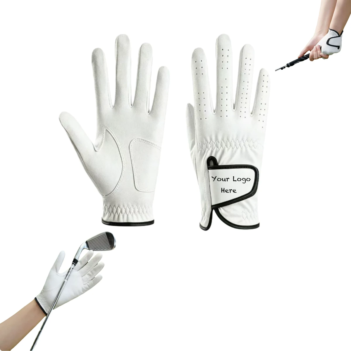 White PU Golf Glove with Sheepskin-like Texture 1